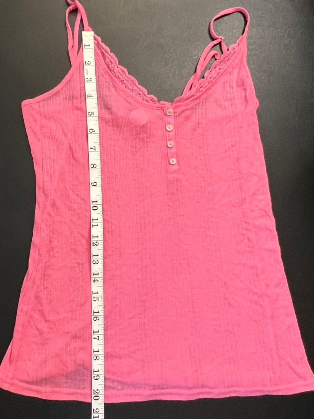 Victoria's Secret Pink Ribbed Henely Lace Trim Cami Tank Top Medium